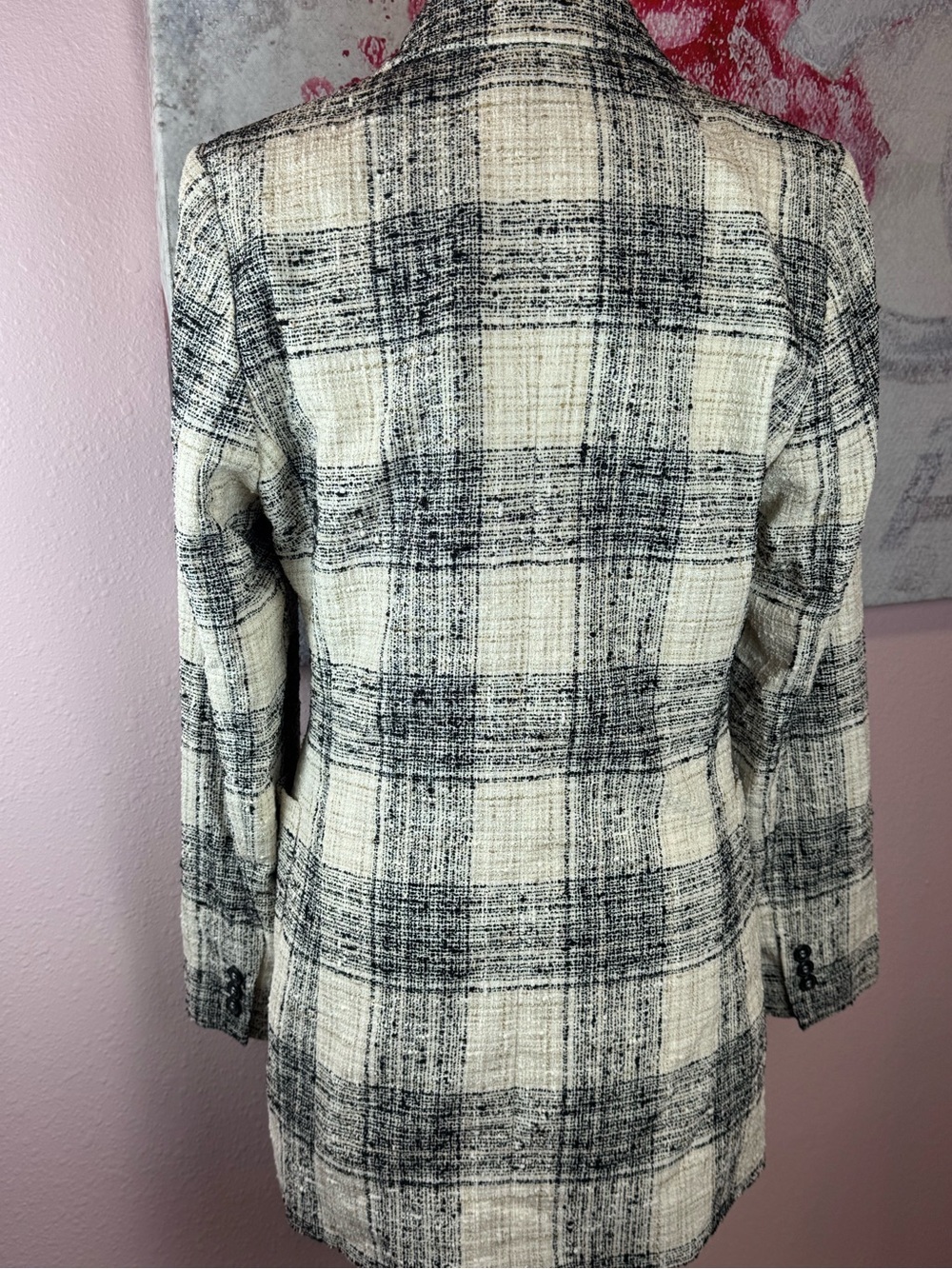 Essential Antwerp Plaid Double-Breasted Women's Blazer Jacket - Black & Cream - Picture 5 of 15